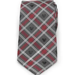 Disney Mickey Mouse Holiday Plaid Gray Silk Men's Tie