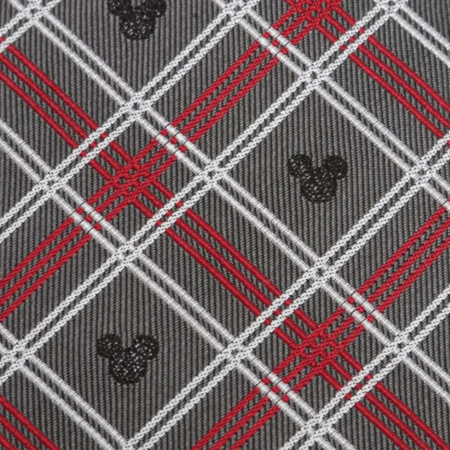 Disney Mickey Mouse Holiday Plaid Gray Silk Men's Tie