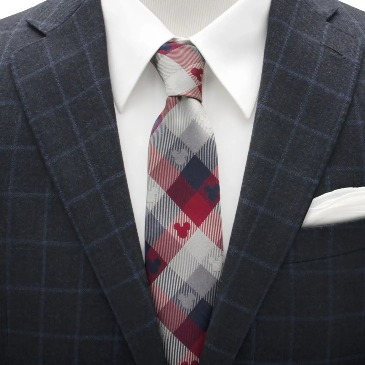 Disney Mickey Mouse Red and Blue Plaid Men's Tie