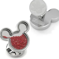 Disney Mickey Mouse Silhouette Red Caviar Bead Cufflinks