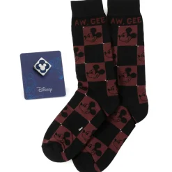 Disney Mickey Red Check Sock and Mickey Blue Lapel Pin Gift Set