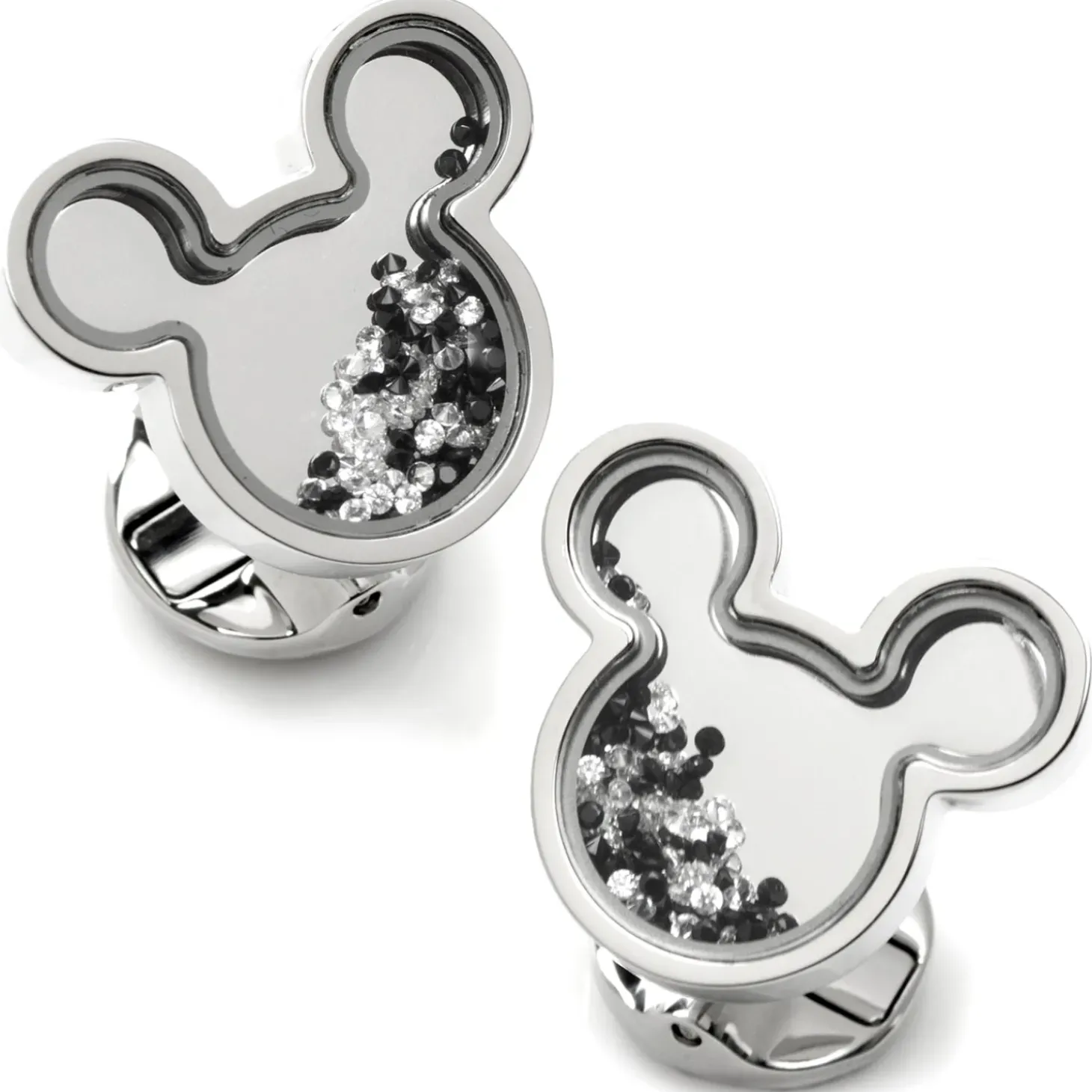 Disney Mickey Silhouette Floating B/W Crystal Stainless Steel Cufflinks