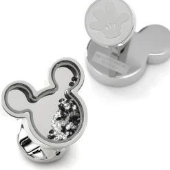Disney Mickey Silhouette Floating B/W Crystal Stainless Steel Cufflinks