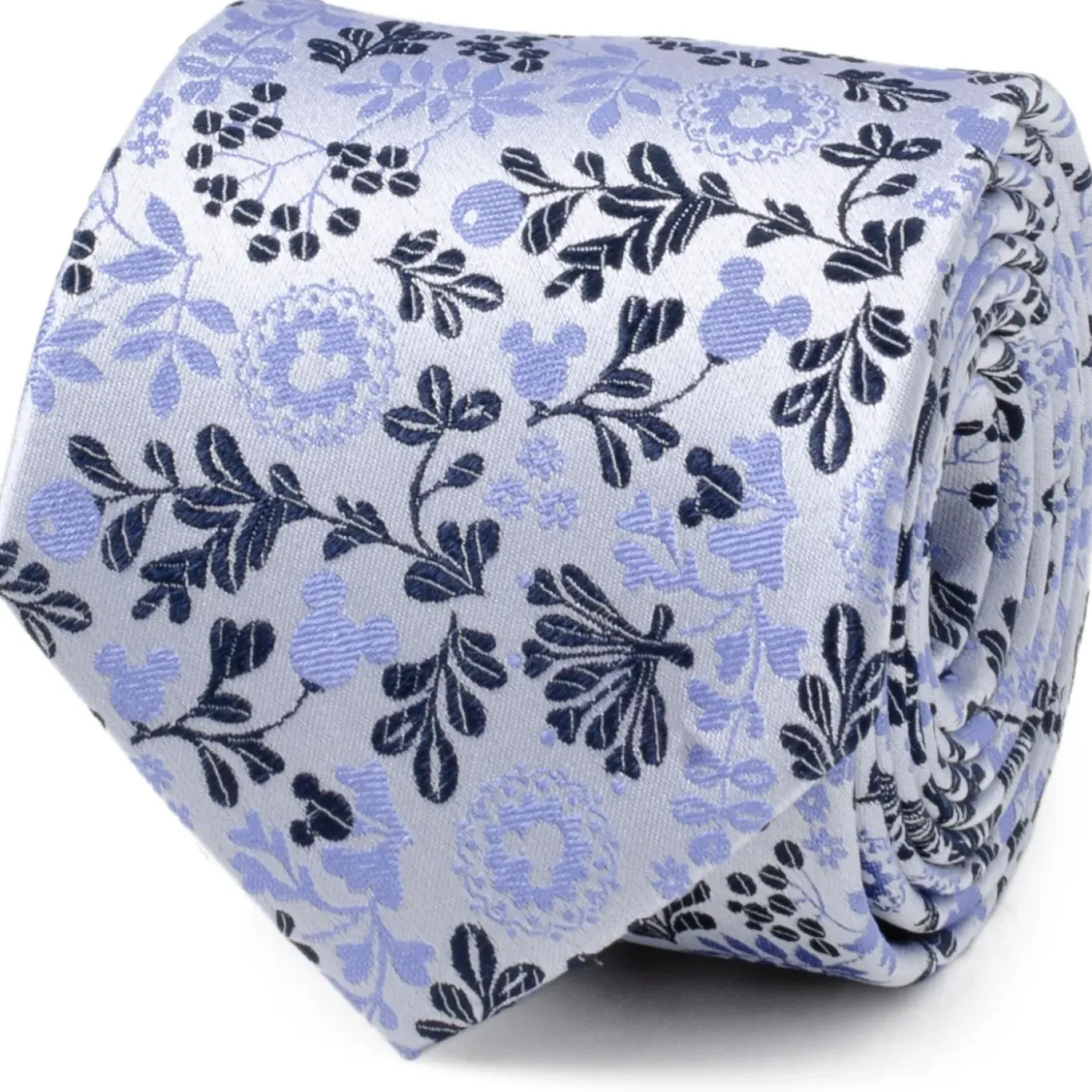 Disney Mickey Silhouette Floral Blue White Tie