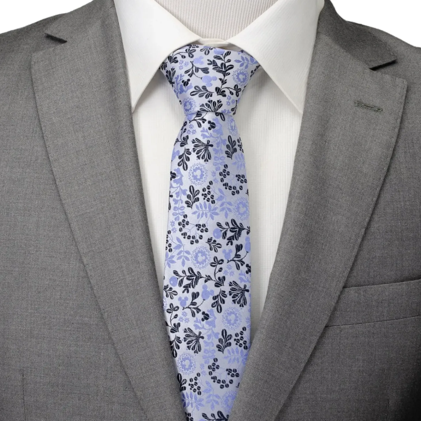 Disney Mickey Silhouette Floral Blue White Tie
