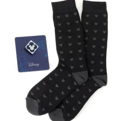 Disney Mickey Silhouette Motif Black Sock and Mickey Blue Lapel Pin Gift Set