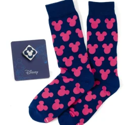Disney Mickey Silhouette Pink Sock and Mickey Blue Lapel Pin Gift Set