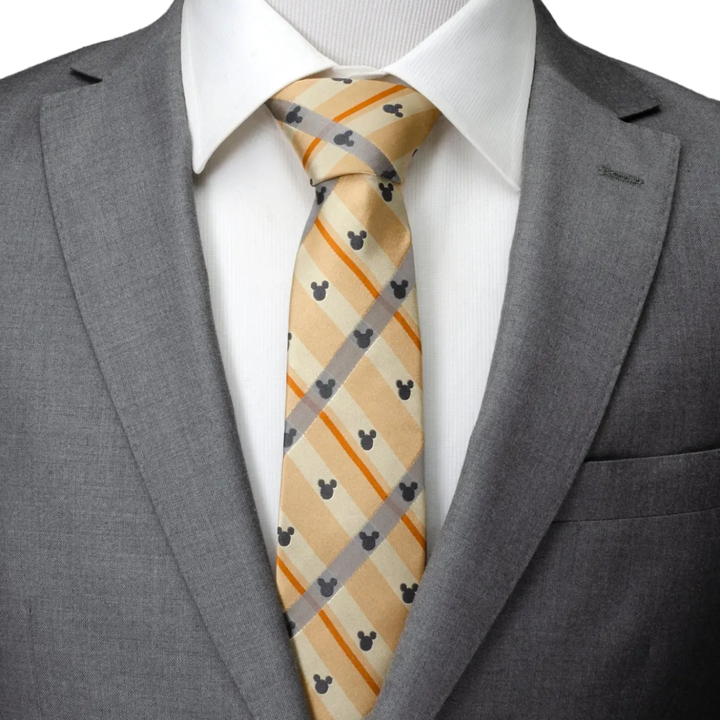 Disney Mickey Silhouette Tan Plaid Tie