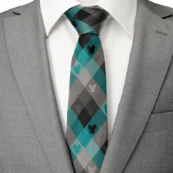 Disney Mickey Silhouette Teal Plaid Men's Tie
