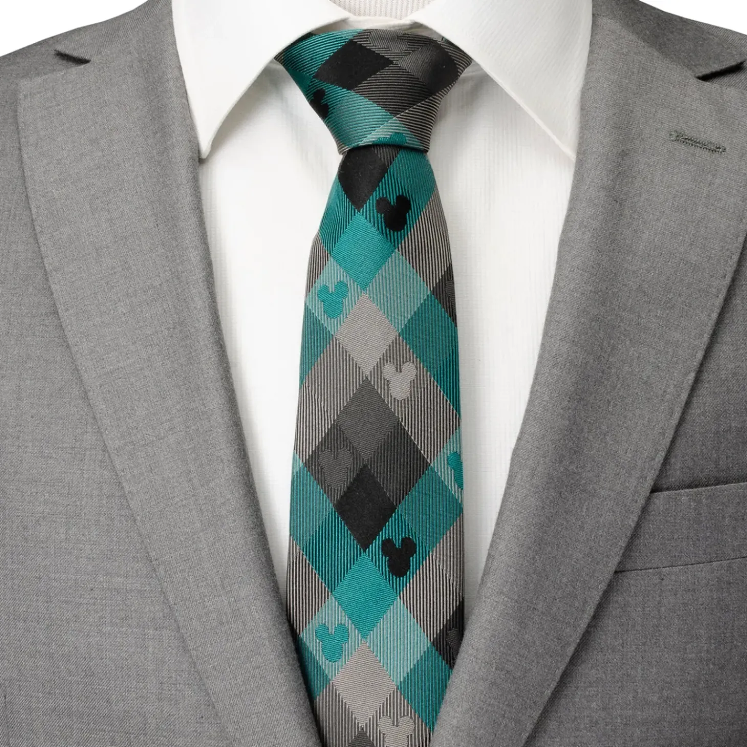 Disney Mickey Silhouette Teal Plaid Men's Tie