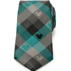 Disney Mickey Silhouette Teal Plaid Men's Tie
