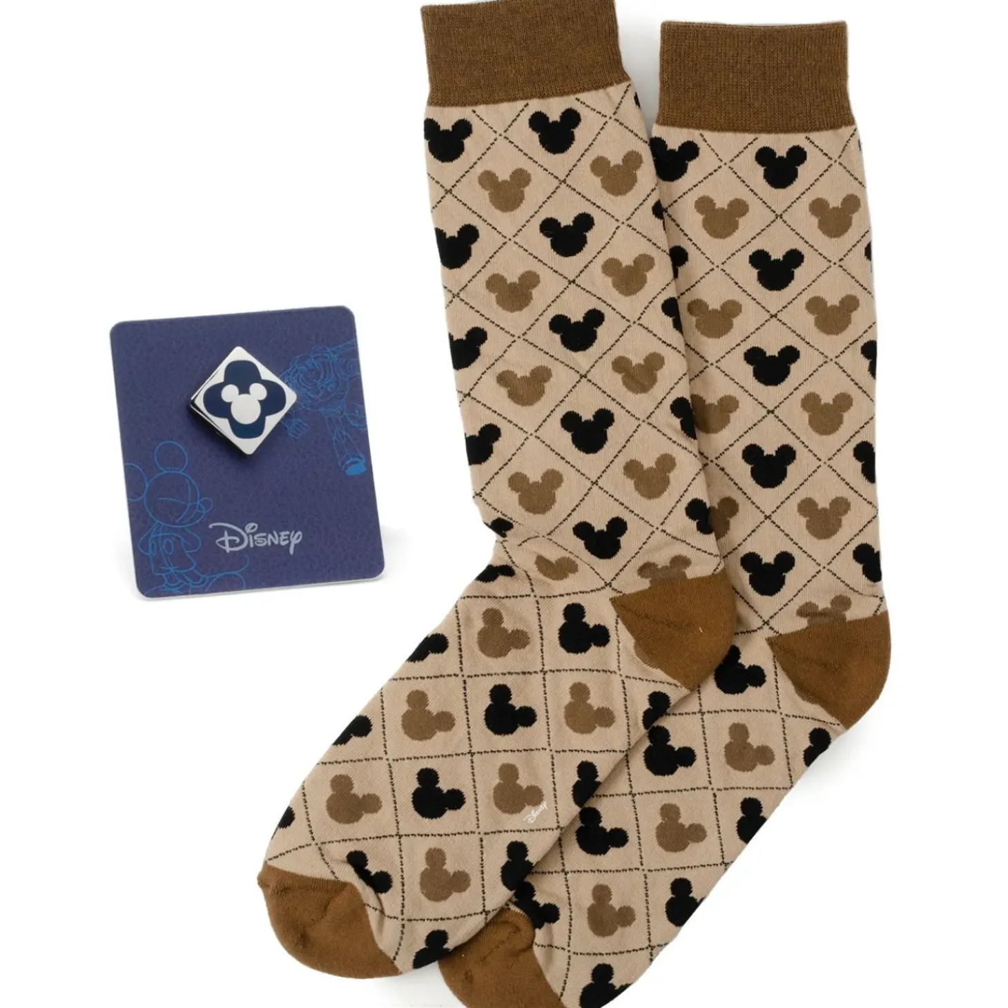 Disney Mickey Tan Sock & Mickey Lapel Pin Set