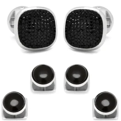 Ox and Bull Trading Co. Mixed Pave Crystal and Onyx Stud Set