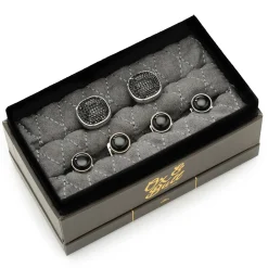 Ox and Bull Trading Co. Mixed Pave Crystal and Onyx Stud Set