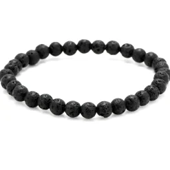 Jan Leslie 6mm Black Lava Rock Beaded Elastic Bracelet