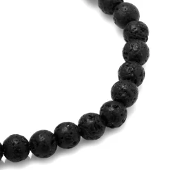 Jan Leslie 6mm Black Lava Rock Beaded Elastic Bracelet