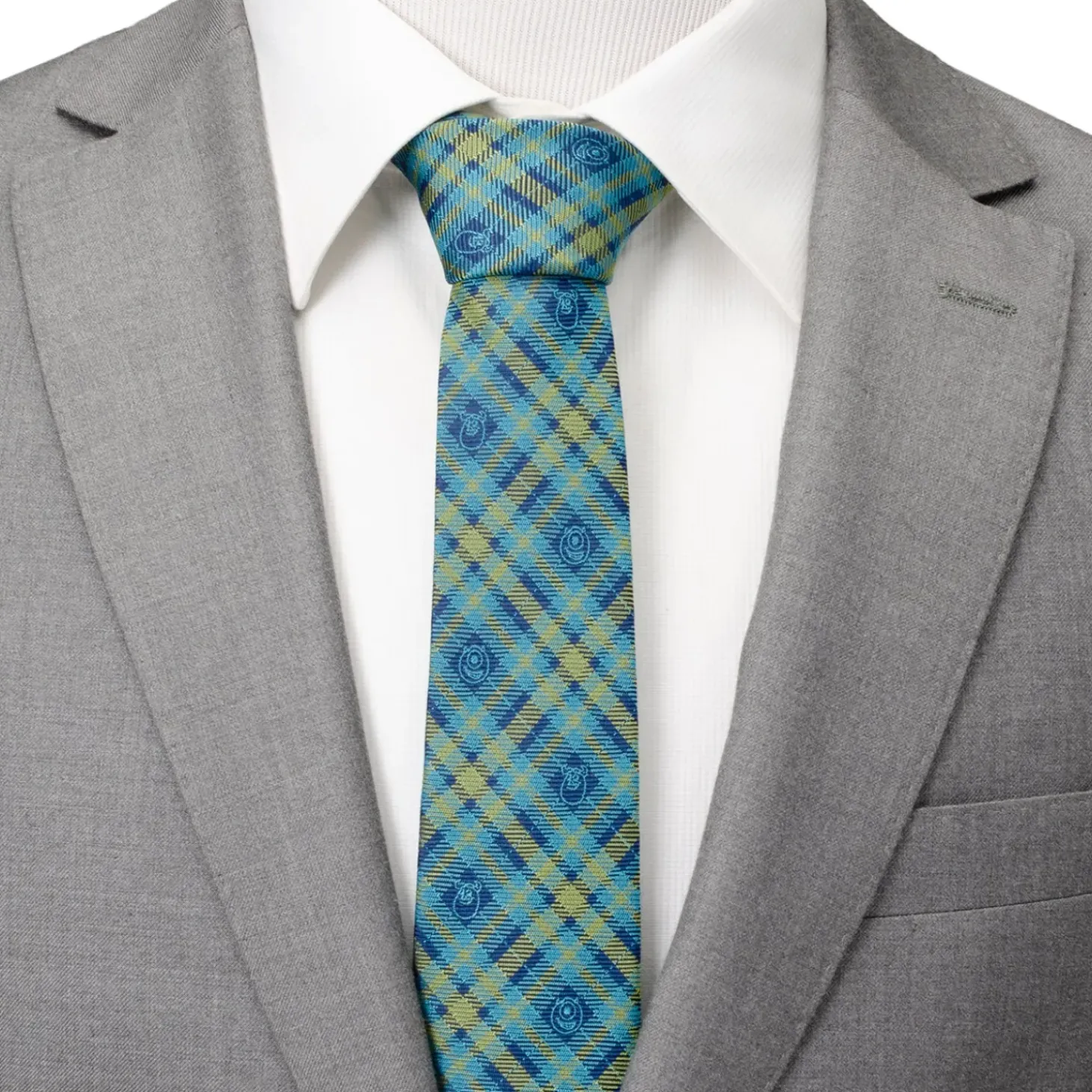 Disney Monsters Inc Plaid Blue Green Tie