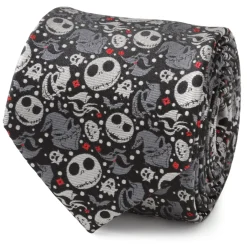 Disney Nightmare Before Christmas Black Gray Pattern Men's Tie
