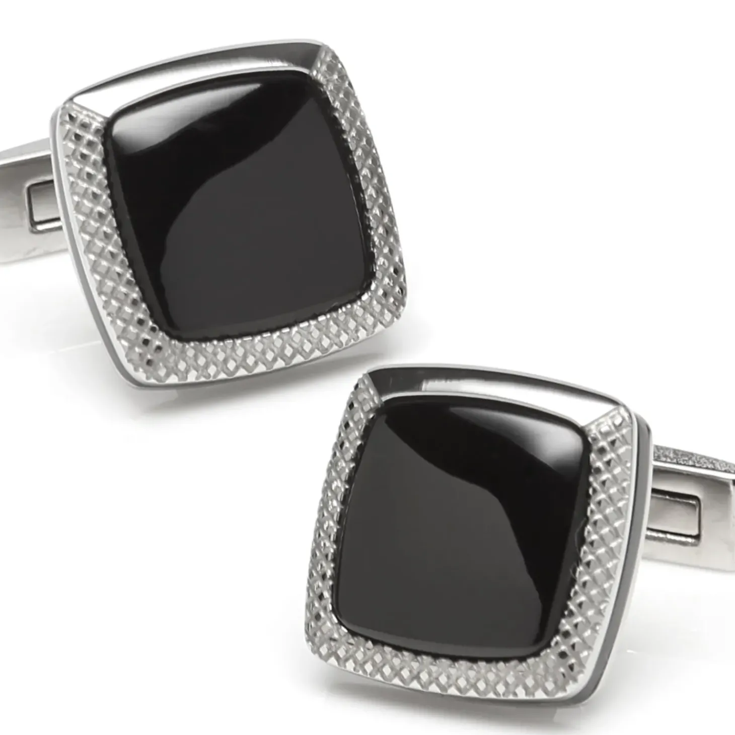 Ox and Bull Trading Co. Onyx Cushion Stainless Steel Cufflinks