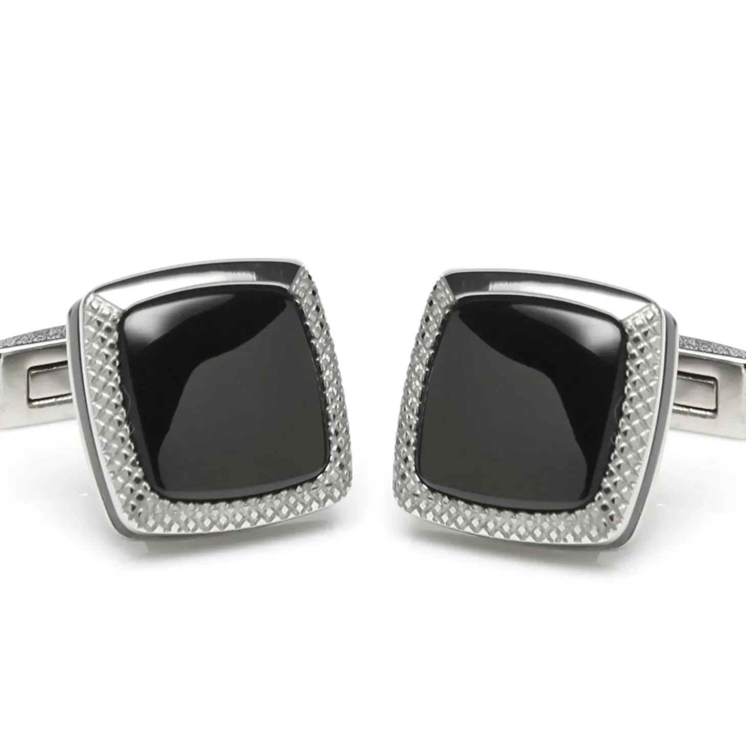 Ox and Bull Trading Co. Onyx Cushion Stainless Steel Cufflinks