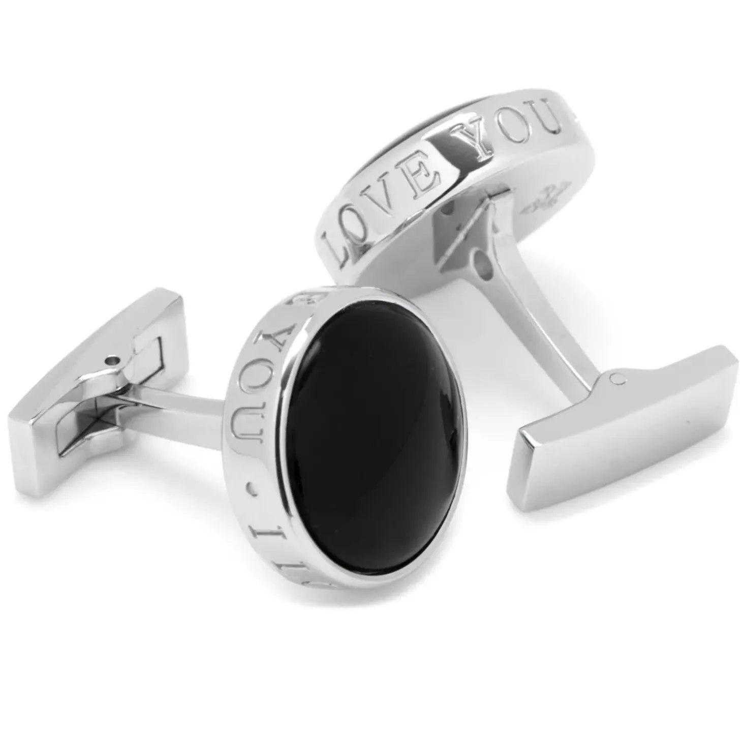 Ox and Bull Trading Co. Onyx I Love You Stainless Steel Cufflinks