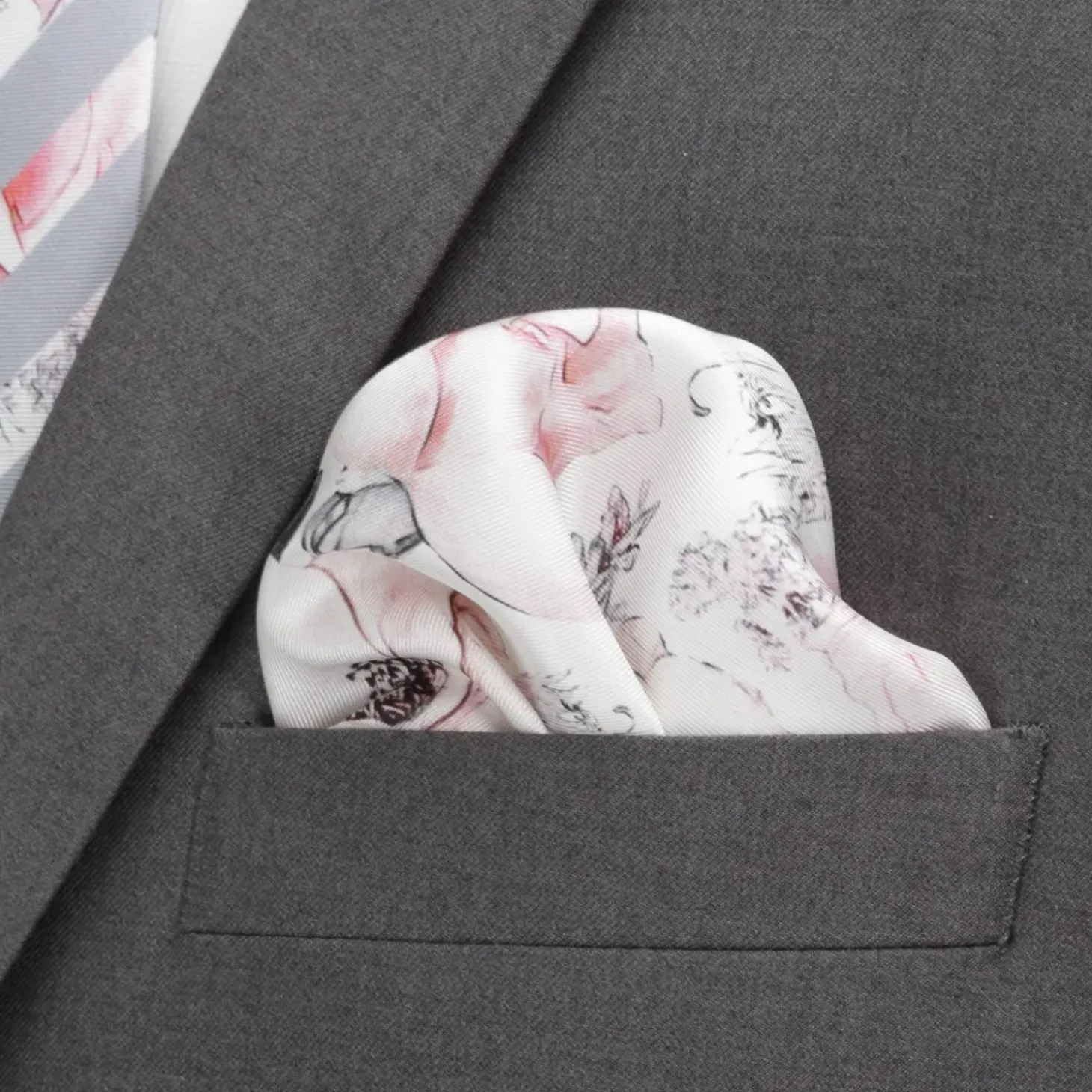 Ox and Bull Trading Co. Painted Floral Gray Pocket Square