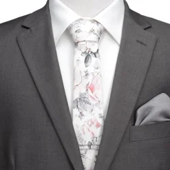 Ox and Bull Trading Co. Painted Floral Gray Silk Men's Tie