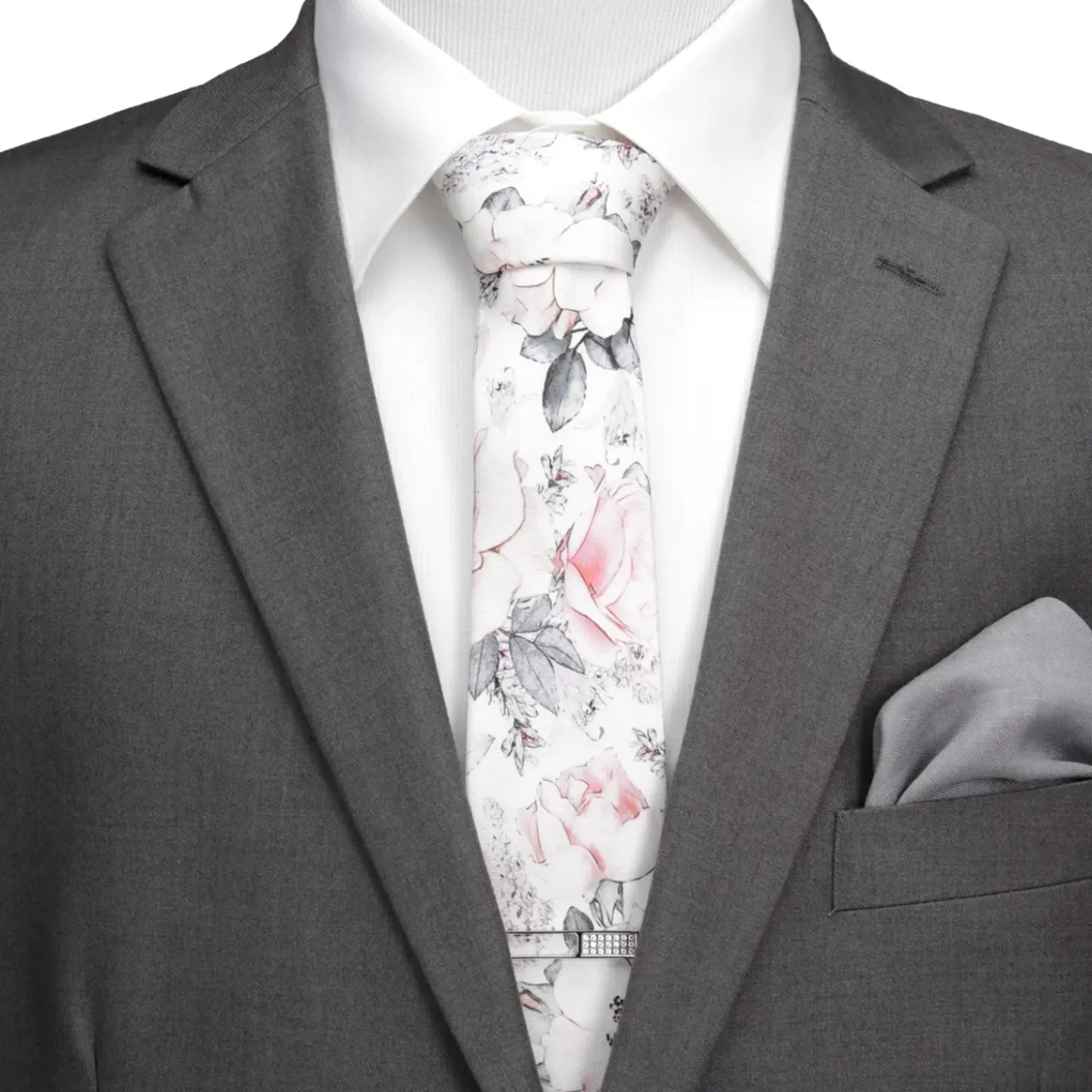 Ox and Bull Trading Co. Painted Floral Gray Silk Men's Tie