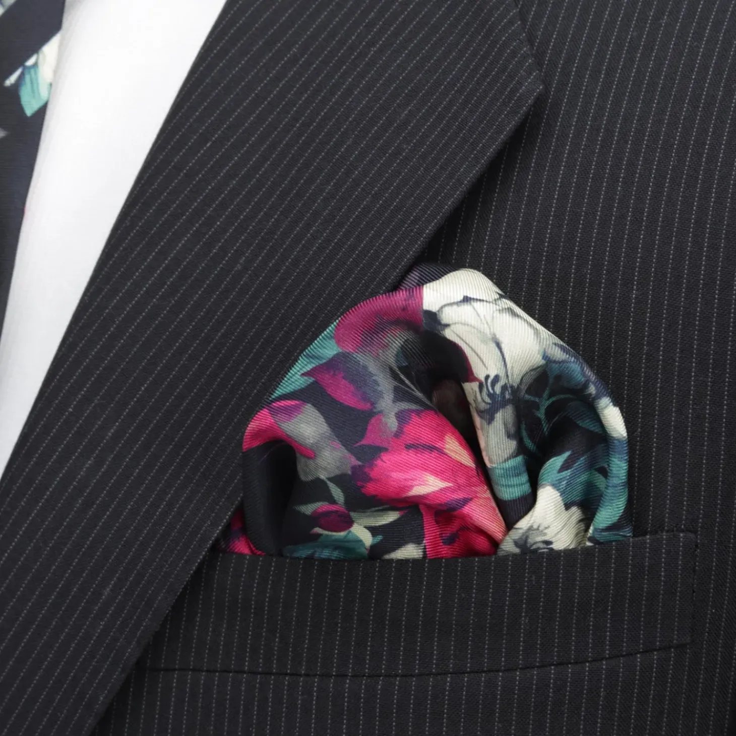 Ox and Bull Trading Co. Painted Floral Navy Pocket Square
