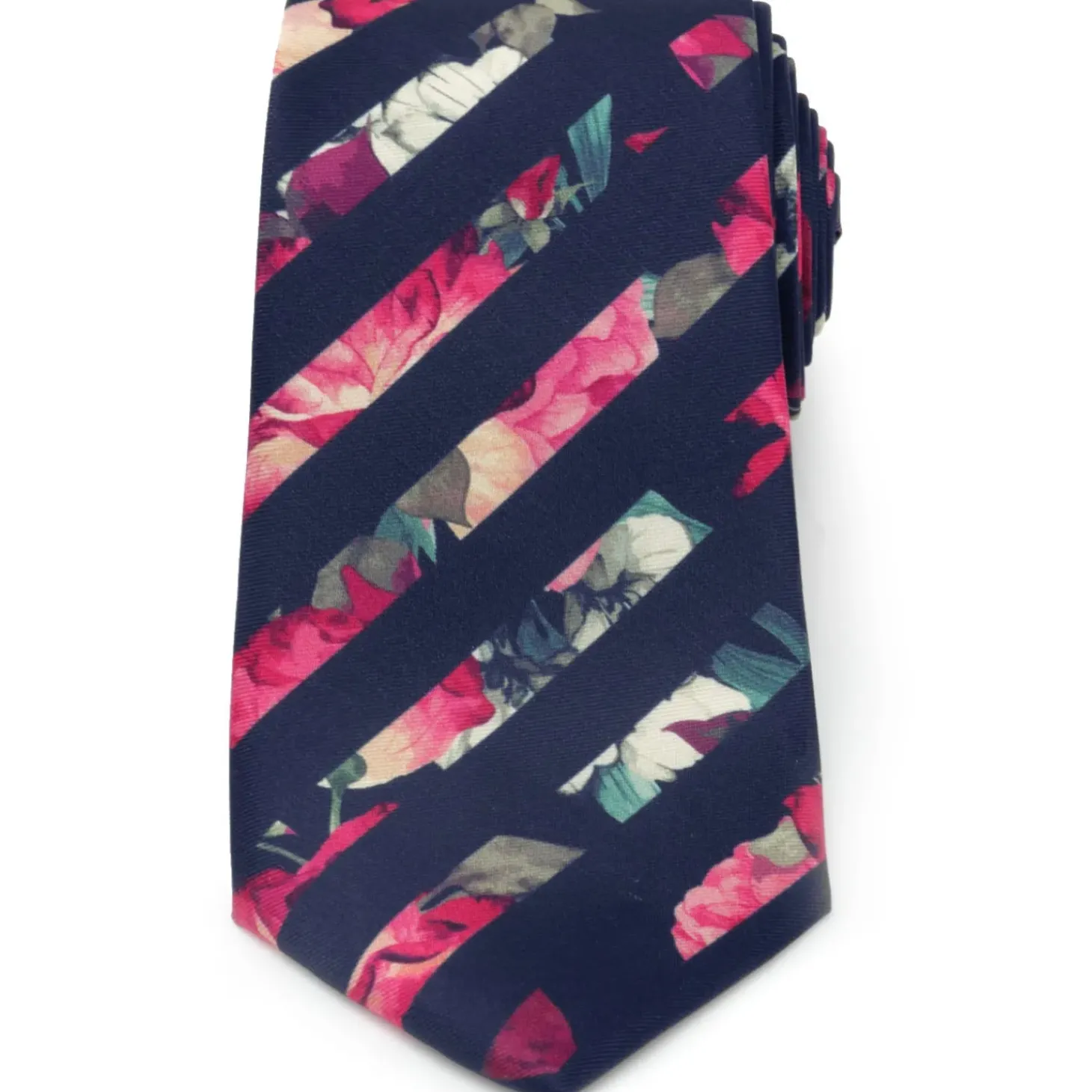 Ox and Bull Trading Co. Painted Floral Navy Stripe Silk Men's Tie