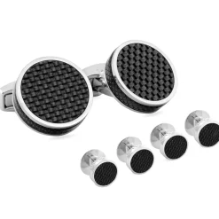 Tateossian Palladium plated Carbon Fibre Cufflinks and Shirt Studs Set
