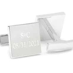 Ox and Bull Trading Co. Personalized Wedding Day Engravable Square Cufflinks