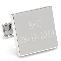 Ox and Bull Trading Co. Personalized Wedding Day Engravable Square Cufflinks