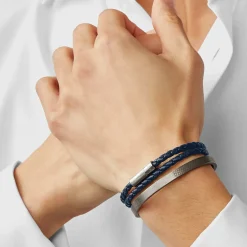 Tateossian Pop Rigato Double Wrap Leather Bracelet In Navy