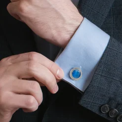 Ox and Bull Trading Co. Radiant Blue Catseye Stainless Steel Cufflinks