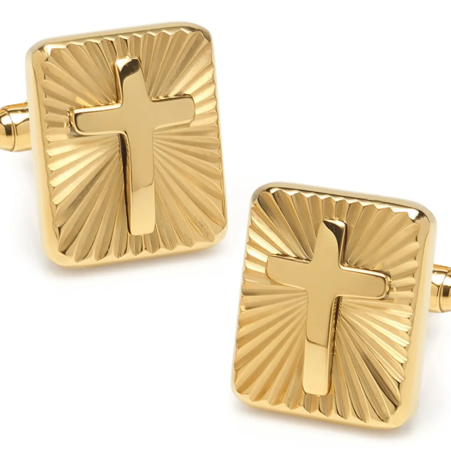 Ox and Bull Trading Co. Radiant Cross Gold Stainless Steel Cufflinks