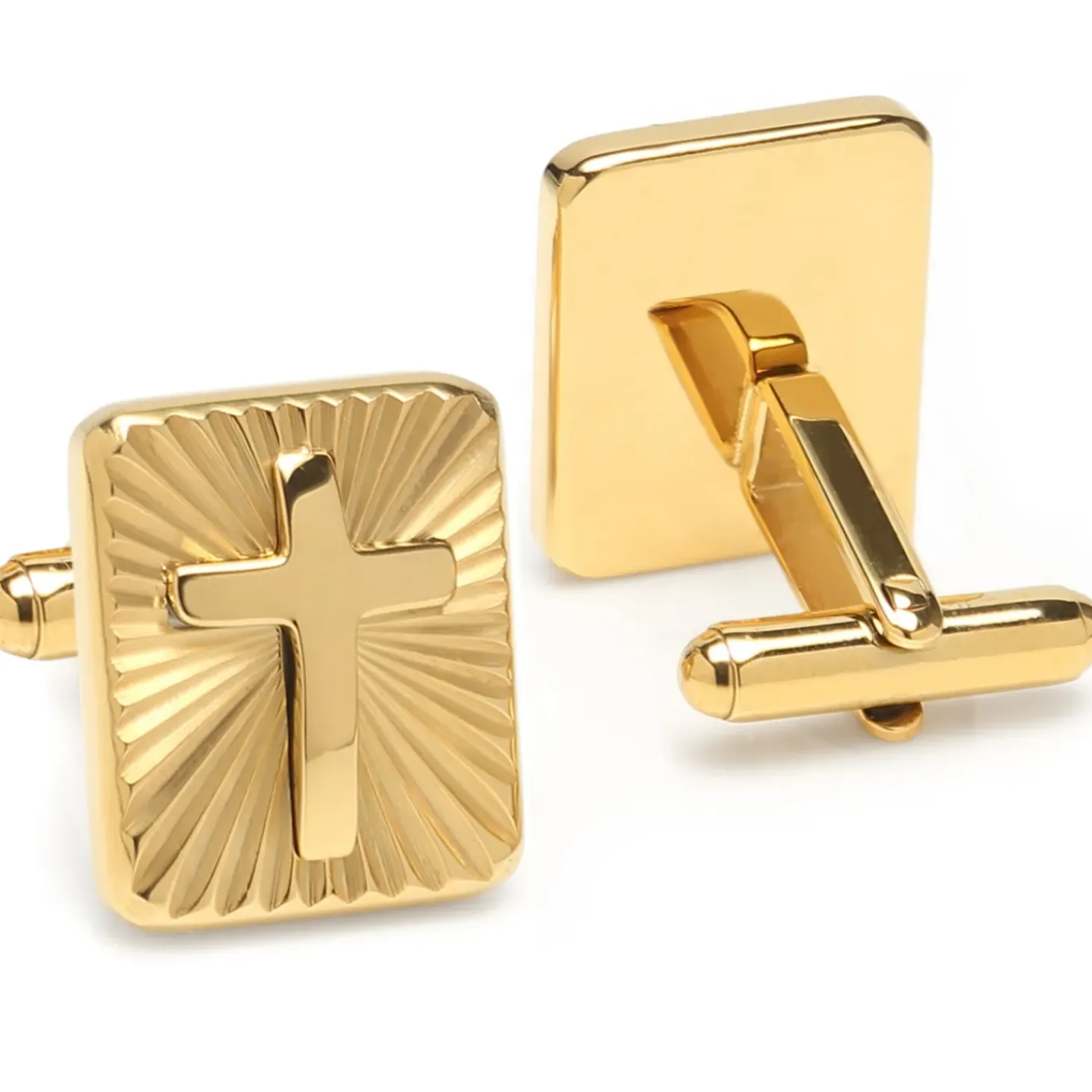 Ox and Bull Trading Co. Radiant Cross Gold Stainless Steel Cufflinks