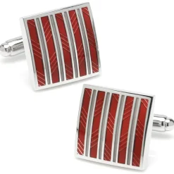 Ox and Bull Trading Co. Red and Gray Striped Square Cufflinks