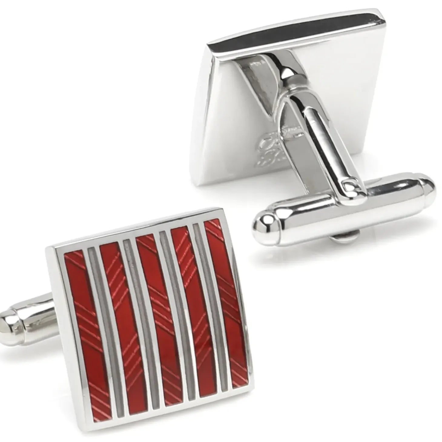 Ox and Bull Trading Co. Red and Gray Striped Square Cufflinks