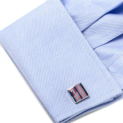 Ox and Bull Trading Co. Red and Navy Striped Square Cufflinks