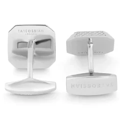 Tateossian Rhodium plated sterling silver Signature Octo cufflinks with lapis