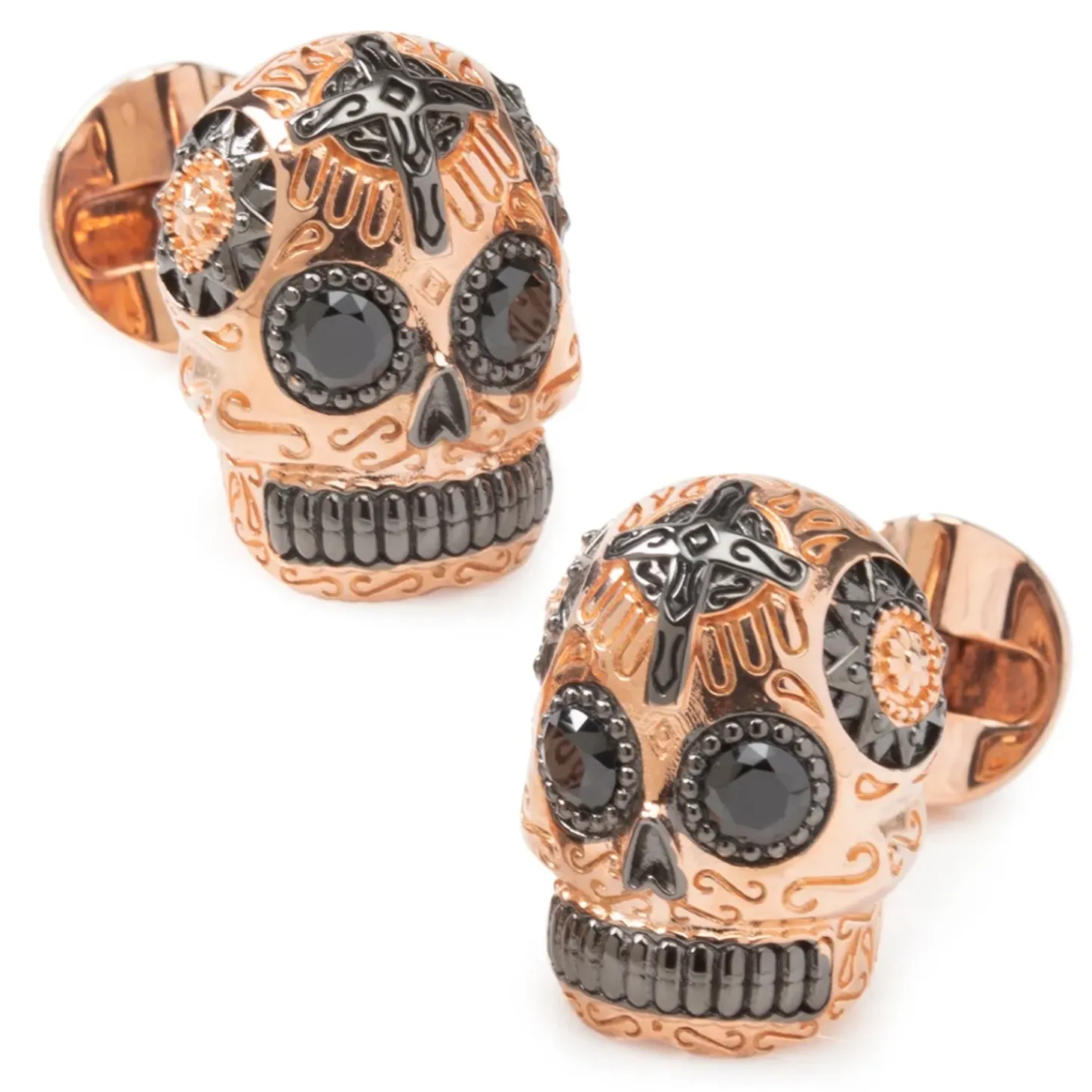 Ox and Bull Trading Co. Rose Gold and Black PVD Day of Dead Skull Cufflinks