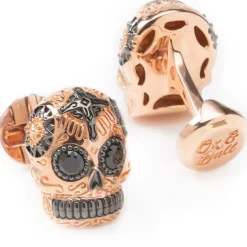 Ox and Bull Trading Co. Rose Gold and Black PVD Day of Dead Skull Cufflinks