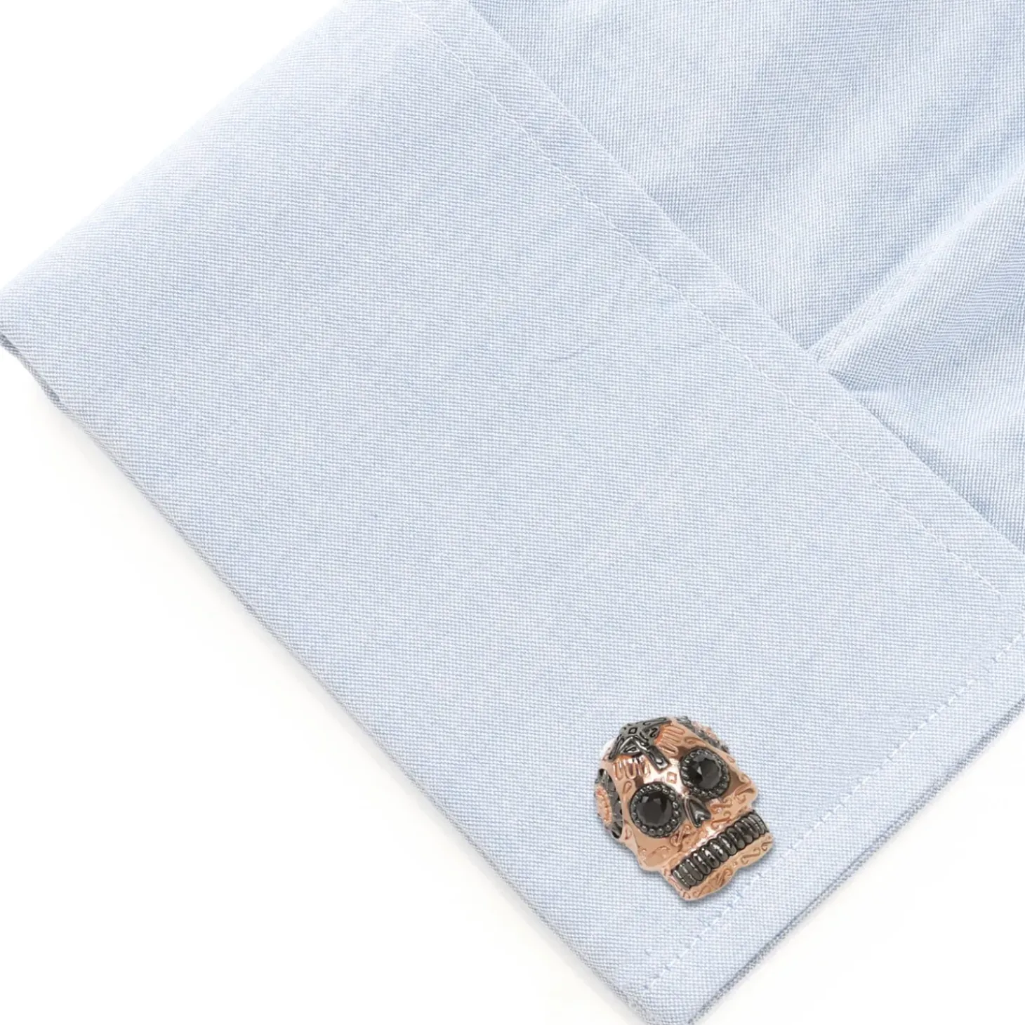 Ox and Bull Trading Co. Rose Gold and Black PVD Day of Dead Skull Cufflinks