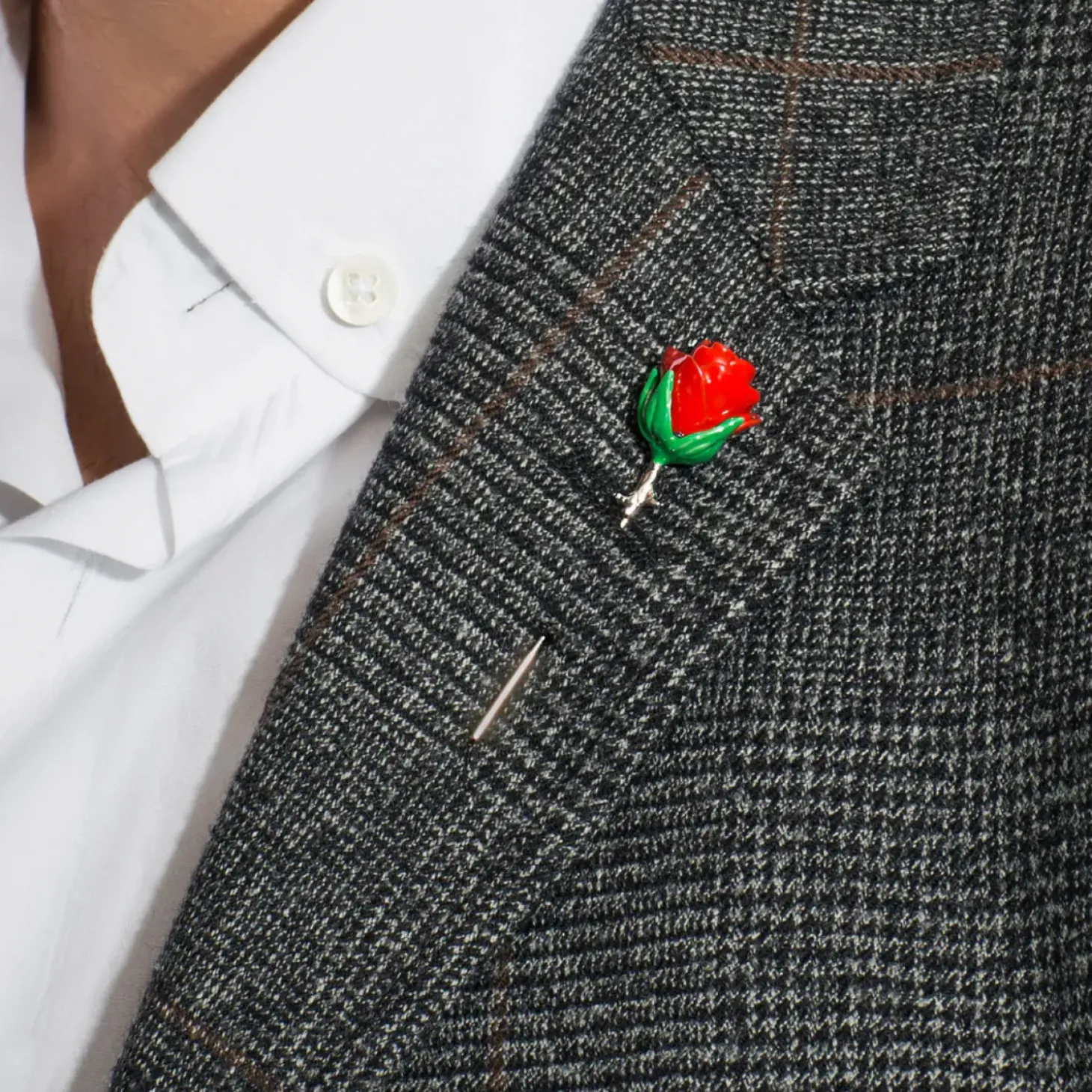 Tateossian Rose Lapel Pin In Palladium Plating