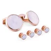 Tateossian Rotondo Guilloche stud set with white mother of pearl in rose gold plated stainless steel