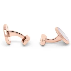 Tateossian Rotondo Guilloche stud set with white mother of pearl in rose gold plated stainless steel