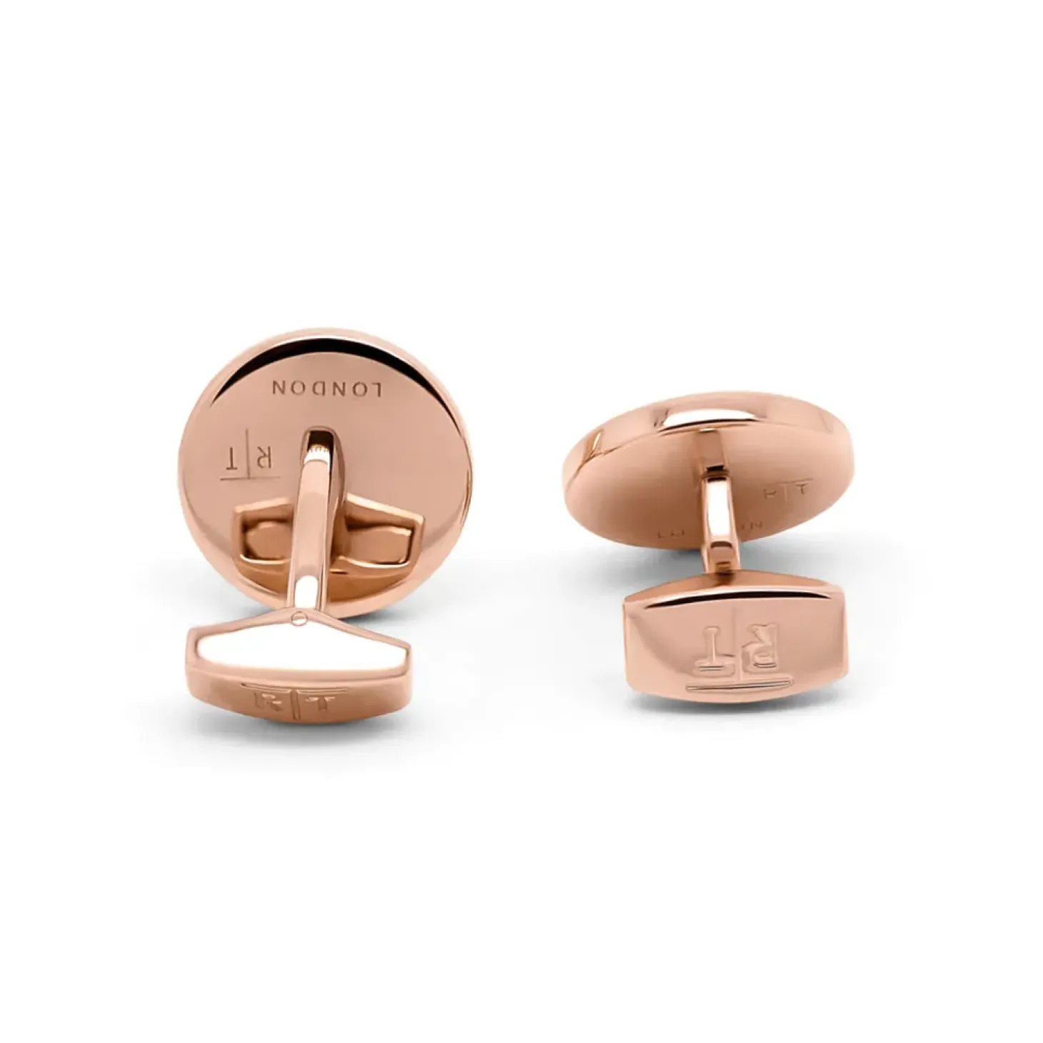 Tateossian Rotondo Guilloche stud set with white mother of pearl in rose gold plated stainless steel