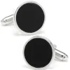 Ox and Bull Trading Co. Round Silver Cufflink with Onyx Inlay