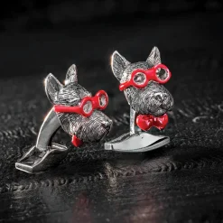 Tateossian Scottish Terrier cufflinks in sterling silver
